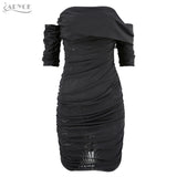 Sexy Short Sleeve Black Strapless Draped Mini Dress