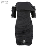 Sexy Short Sleeve Black Strapless Draped Mini Dress