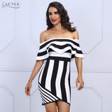 Striped Strapless Ruffles Short Sleeve Dress