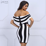 Striped Strapless Ruffles Short Sleeve Dress