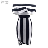 Striped Strapless Ruffles Short Sleeve Dress