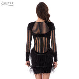 Beading Sequin Feather O-Neck Mesh Long Sleeve Runway Dress