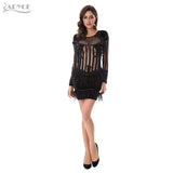 Beading Sequin Feather O-Neck Mesh Long Sleeve Runway Dress