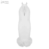 Feather Embellished Sleeveless Backless Hollow Out Patchwork Dress