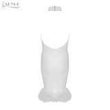 Feather Embellished Sleeveless Backless Hollow Out Patchwork Dress