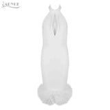 Feather Embellished Sleeveless Backless Hollow Out Patchwork Dress