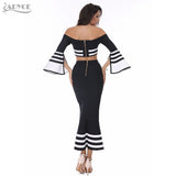 Patchwork Slash Neck Fishtail Cut Out Midi Hot Dress