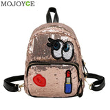 Leather Bling Glitter Sequins Embroidery Cute Cartoon Women's Badge Backpack
