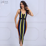Spaghetti Strap Candy Color Striped  Dress