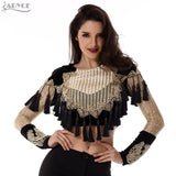 Velvet Jacket O neck Black Gold Beading Mesh Sequins Tassels Long Basic Coats