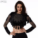 Velvet Jacket O neck Black Gold Beading Mesh Sequins Tassels Long Basic Coats