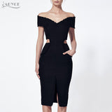 Black Off the Shoulder Hollow Out V Neck Dress