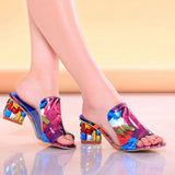 Colorful Rhinestone crystals Heels peep Toe Summer women's Shoes