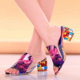 Colorful Rhinestone crystals Heels peep Toe Summer women's Shoes