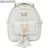 Women Leather Multifunction Tassel Rivets Backpack