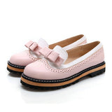 Slip On Flat Cute Bow Tie Lace Shallow Mouth Ladies Platform Shoes