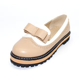 Slip On Flat Cute Bow Tie Lace Shallow Mouth Ladies Platform Shoes
