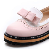 Slip On Flat Cute Bow Tie Lace Shallow Mouth Ladies Platform Shoes