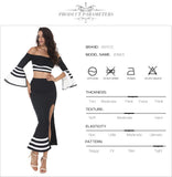 Patchwork Slash Neck Fishtail Cut Out Midi Hot Dress