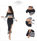 Patchwork Slash Neck Fishtail Cut Out Midi Hot Dress
