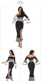 Patchwork Slash Neck Fishtail Cut Out Midi Hot Dress
