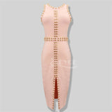 Sleeveless Beading Sexy Split Midi Women Dress