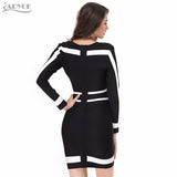 V neck Long Sleeve Patchwork Strap Lady Dress
