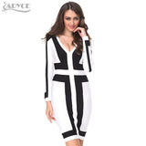 V neck Long Sleeve Patchwork Strap Lady Dress