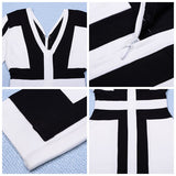 V neck Long Sleeve Patchwork Strap Lady Dress