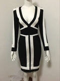 V neck Long Sleeve Patchwork Strap Lady Dress