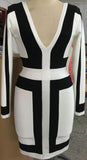 V neck Long Sleeve Patchwork Strap Lady Dress