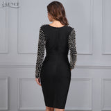 Studded Rivet Vestidos Deep V-Neck Knee-Length Dress