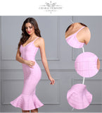 Spaghetti Strap Mermaid Vestidos V-Neck Knee Length Dress