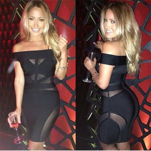 Slash Neck See-through Mesh Dress
