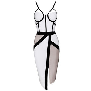 Nude White Black Patchwork Backless Dress