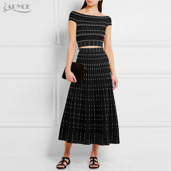 Crystal Studded Crop Tops&Skirt 2 Party Dress Set