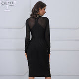 Turtleneck Beading Long Sleeve Mesh Chic Bandage Dress