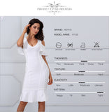 V Neck Short Sleeve Ruffles Mid-Calf Length Dress