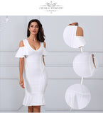 V Neck Short Sleeve Ruffles Mid-Calf Length Dress