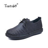 Tastabo Genuine Leather Oxford Shoes For Women Round Toe Lace-Up Casual Shoes