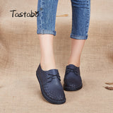 Tastabo Genuine Leather Oxford Shoes For Women Round Toe Lace-Up Casual Shoes