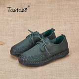 Tastabo Genuine Leather Oxford Shoes For Women Round Toe Lace-Up Casual Shoes