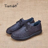 Tastabo Genuine Leather Oxford Shoes For Women Round Toe Lace-Up Casual Shoes