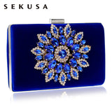 SEKUSA Flower Rhinestones Red Black Purple Gold Chain Shoulder Bags Metal Day Clutches Purse Wedding Wallets