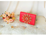 SEKUSA Flower Rhinestones Red Black Purple Gold Chain Shoulder Bags Metal Day Clutches Purse Wedding Wallets