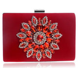 SEKUSA Flower Rhinestones Red Black Purple Gold Chain Shoulder Bags Metal Day Clutches Purse Wedding Wallets