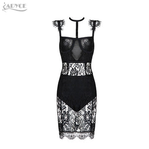 Black Lace Perspective Spaghetti Strap Sexy Dress