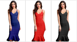 Spaghetti Strap Mermaid Vestidos V-Neck Knee Length Dress