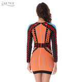 Black Blue Long Sleeve Orange Lace Up Mesh Dress