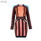 Black Blue Long Sleeve Orange Lace Up Mesh Dress